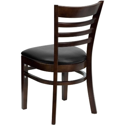 Walnut Wood and Black Vinyl Ladderback Side Chair
