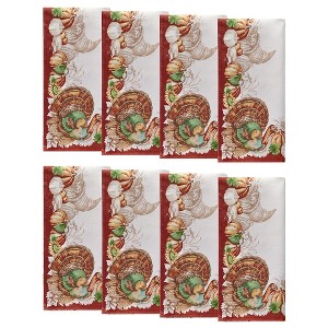 Holiday Turkey Bordered Fall Napkins, Set of 8 - 17" x 17" - White/Red - Elrene Home Fashions - 1 of 4