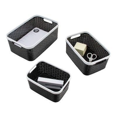Nantucket Weave Black & White Rim Stackable Storage Bin Set