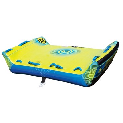 O'Brien Water Sports Booker Inflatable Padded Towable Water Tube for Boating, 1-3 Riders, Yellow/Blue