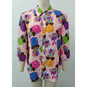 Nlife Women Pineapple Printed Lapel Collar Half Sleeves Buttons Down Blouse Shirt - 1 of 3