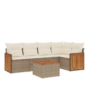 vidaXL Garden Sofa Set Beige, Cream White PE Rattan, Solid Acacia wood - 1 of 4