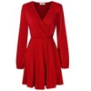 Women's Wrap V Neck Swing Long Sleeve Mini Dress Elastic Waist Fit Flare Dress - 2 of 4