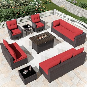 ALAULM Outdoor Patio Furniture Set Outdoor Sectional Rattan Sofa Set Brown Manual Wicker Patio Conversation Set with Cushions - 1 of 4