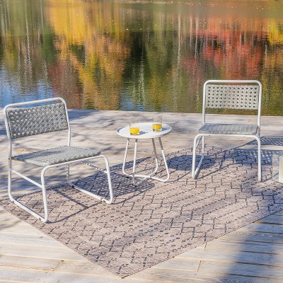 Freja White and Gray Faux Rattan 3-Piece Patio Set