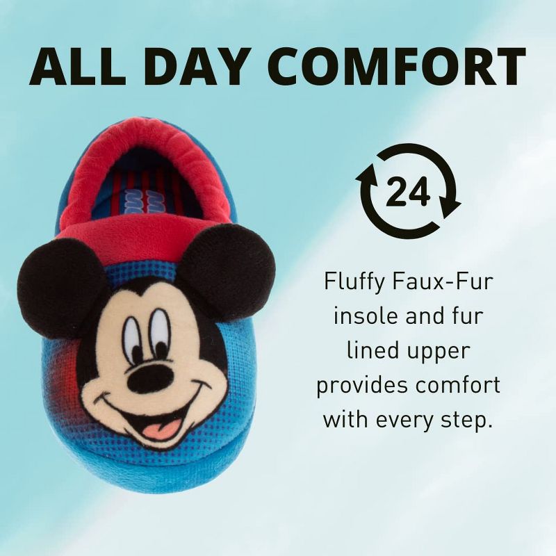 Disney Mickey Mouse Slippers - Kids Cozy Plush Fuzzy Lightweight Warm Comfort Soft House Shoes - Navy Blue Red (size 5-12 Toddler - Little Kid), 4 of 8