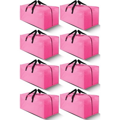 8 Pack Heavy Duty Extra Large Moving Bags with Backpack Straps - Strong Handles & Zippers, Storage Totes (Set of 8, Pink)