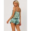 cheibear Women's Satin Lounge Sleeveless Soft Lingerie Cami Tops with Shorts Ruffled Pajamas Sets - 3 of 4