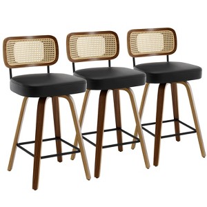 Bekrvio Swivel Counter Height Bar Stools - 26" Faux Leather Upholstered with Rattan Back,Ideal for Kitchen Island - 1 of 4