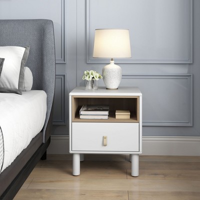 Okak Nordic Style Wooden Accent Table Nightstands Single Drawer Dresser, Storage End Table Bed Side Cabinet for Bedroom/Living Room, White