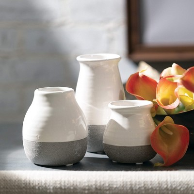 Petite Trio Gray and White Ceramic Vase Set