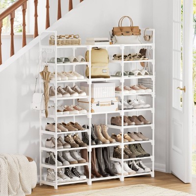 WOWLIVE 9-Tier Metal Shoe Rack, Tall Shoe Storage Organizer for Entryway，Black White