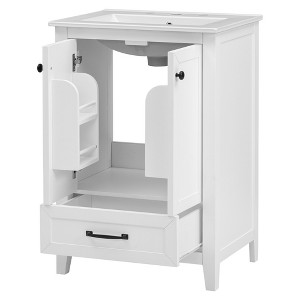 Rbied 24 in. W Single Sink Freestanding Bath Vanity in White with White Ceramic Top and Drawer - 1 of 4
