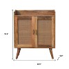 HomeRoots 35" Brown Distressed Solid Wood Inlaid Rattan Accent Cabinet With Two Doors - 3 of 4