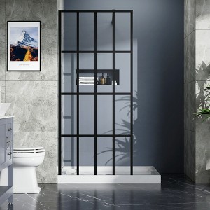 Lirago Black 34"x72" Walk-in Shower Door with Tempered Glass & Adjustable Support - 1 of 4