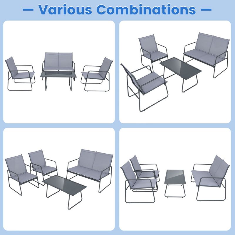 Tangkula 4PCS Metal Outdoor Conversation Set Patio Furniture Set w/ Glass Table, 5 of 11