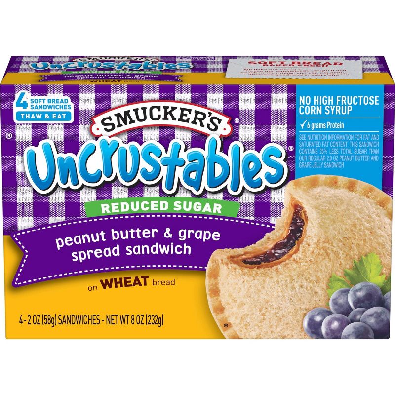 Smucker&#39;s Uncrustables Frozen  Whole Wheat Peanut Butter &#38; Grape Jelly Sandwiches - 8oz/4ct, 1 of 14