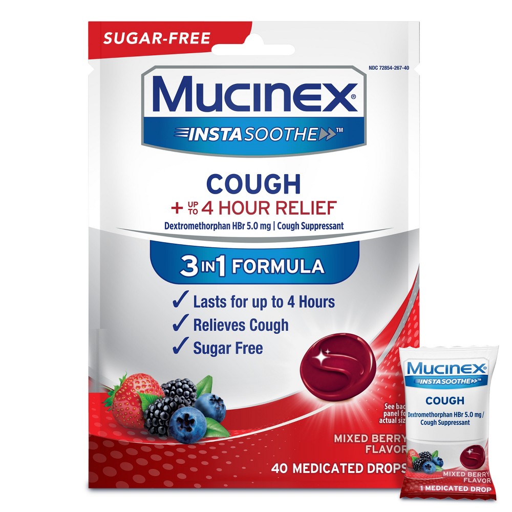 Mucinex Insta Soothe Sugar Free Drops - Mixed Berry - 40ct: With Dextromethorphan