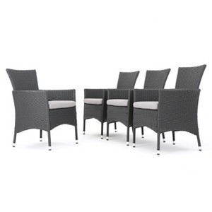 GDFStudio Jocelyn Outdoor Wicker Dining Chairs with Cushion (Set of 4), Gray/Light Gray - 1 of 4
