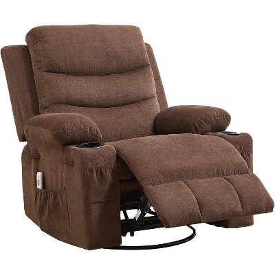 360 Swivel Rocker Chair Small Rocking Recliner, Upholstered Fabric Glider Nursery Chair with Side Pockets with Cup Holder, Massage and Heat Recliner