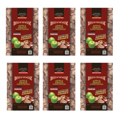 Best of the West 1/5 Cu. Ft. Bag of Real Natural and Traditional Smoking Wood Chunks, Apple (6 Pack)