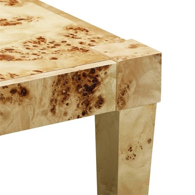 Natural Burl Wood and Brass Square End Table