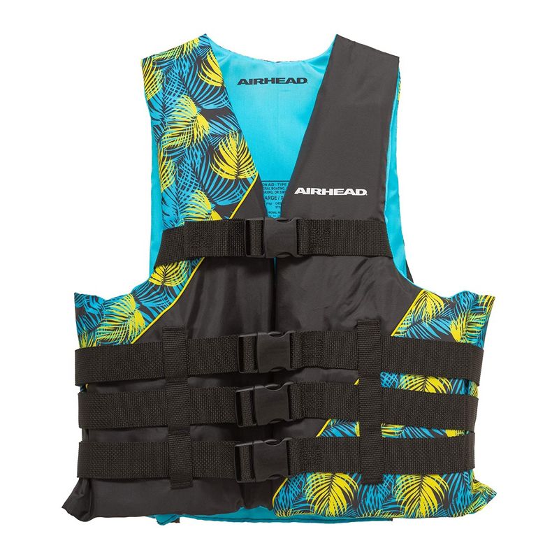 Kwik Tek Airhead Tropic US Coast Guard Approved Type III Family Adult Life Vest Jacket with 4 Quick Release Belts, 2XL/3XL, Blue/Yellow, 1 of 7