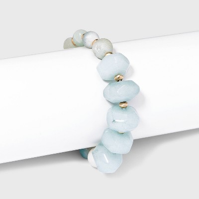 Semi-Precious Aquamarine Quartz and Amazonite Stones Stretch Beaded Bracelet - Universal Thread™ Crystal Aqua