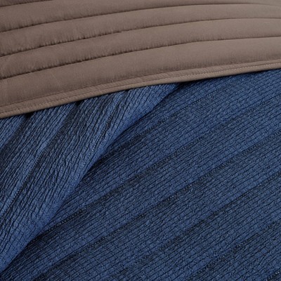 Navy and Brown Reversible Microfiber Full Quilt Set