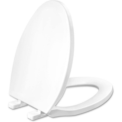 Attop Toilet seat Elongated with Slow Close Hinges, Four Bumpers Never Loosen Plastic, White