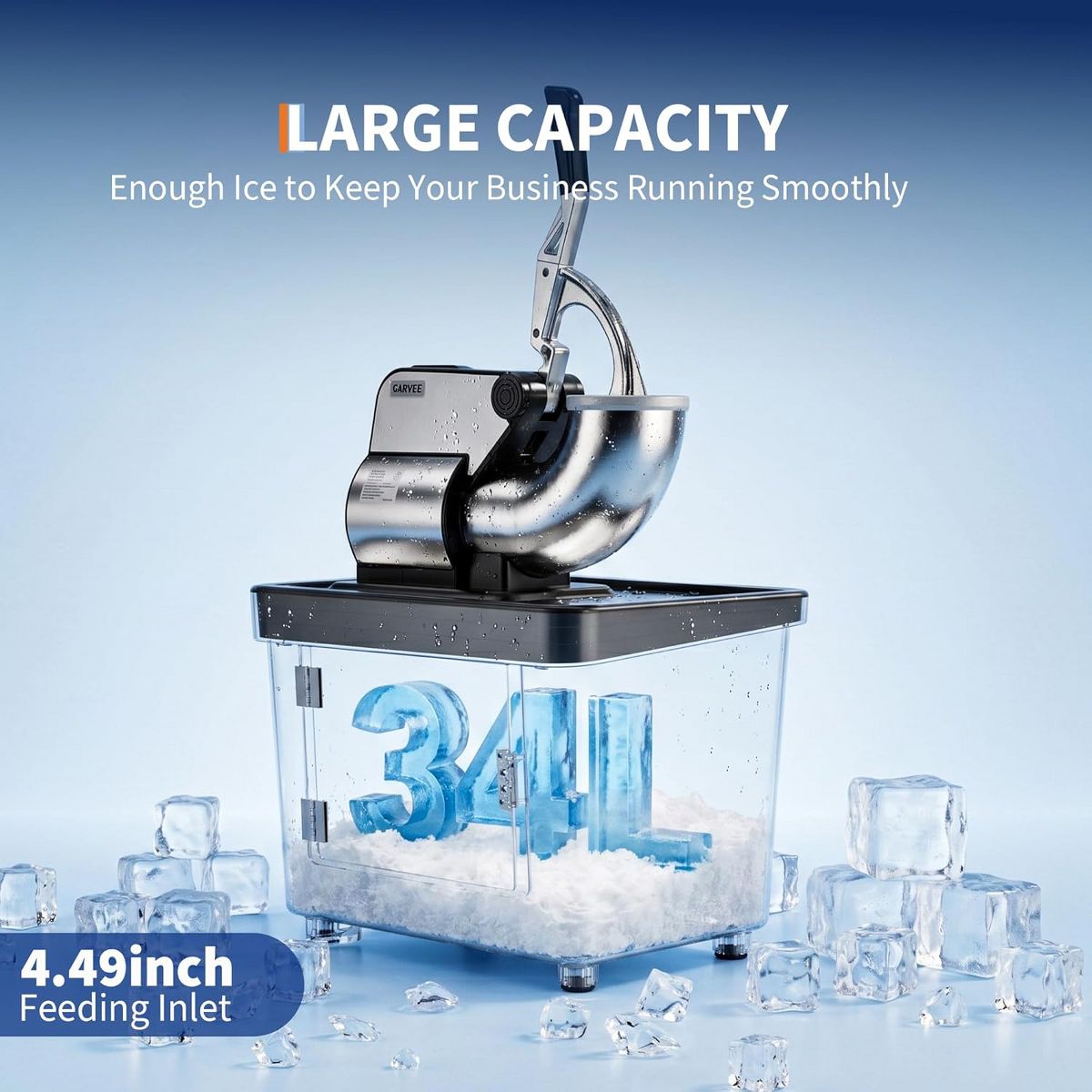 Garvee Snow Cone Machine, 1450RPM High Efficiency Ice Shaver, Heavy-Duty Blades, Multi-Purpose for Indoor Commercial & Home Use - thumbnail 3