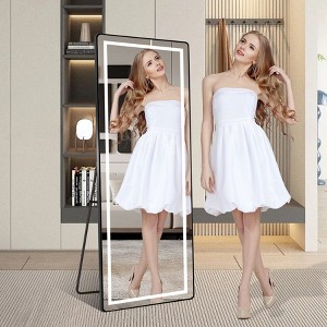 Kumasinova 65"/64" Mirror Full Length with LED Lights,Standing Floor Mirror with 3 Color Temperatures,Full Length Mirror for Bedroom&Living Room,Black - 1 of 4