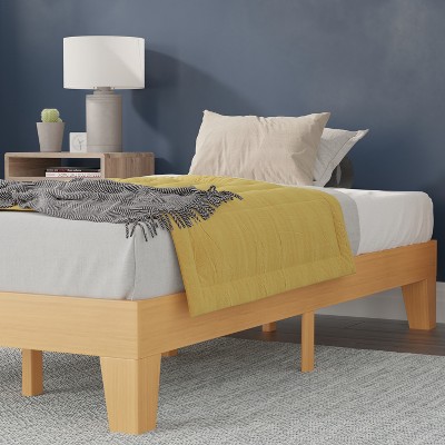 Twin Natural Pine Wood Platform Bed Frame with Slats