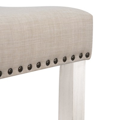 Beige Upholstered Wood Saddle-Style Counter Stool 24"