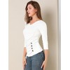 INSPIRE CHIC Women's V Neck 3/4 Sleeves Solid Knitted Buttons Decor Ruched Blouse - 4 of 4