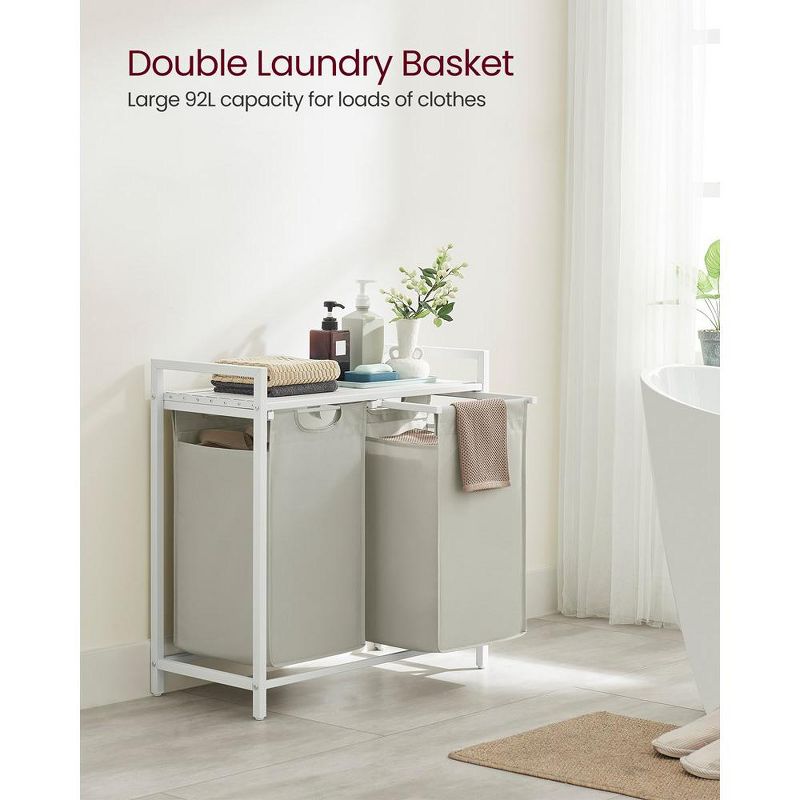 VASAGLE Laundry Hamper Laundry Basket with 2 Pull-Out Bags Laundry Sorter with Shelf, 3 of 10