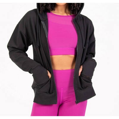 Women's French Terry Drop Shoulder Crop Zip Hoodie - Body Wrappers XL