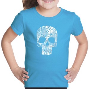 LA Pop Art Rock n Roll Skull - Girl's Word Art T-Shirt - 1 of 4