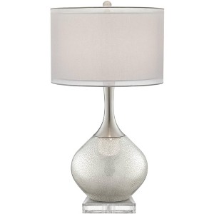 Possini Euro Design Swift Modern Table Lamp with Square Riser 32" Tall Mercury Glass USB Dimmer Double Drum Shade for Bedroom Living Room Bedside Kids - 1 of 4