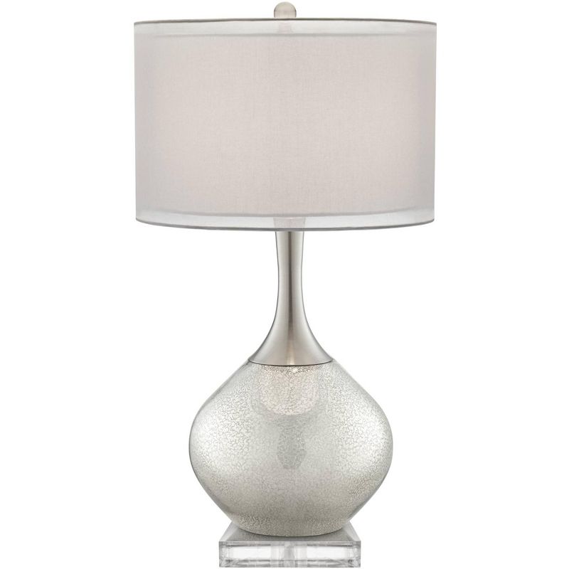 Possini Euro Design Swift Modern Table Lamp with Square Riser 32" Tall Mercury Glass USB Dimmer Double Drum Shade for Bedroom Living Room Bedside Kids, 1 of 7