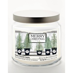 Courtside Market Merry Christmas Evergreen 12.8oz Soy Wax Candle Glass Jar with Brushed Silver Metal Lid - 1 of 3