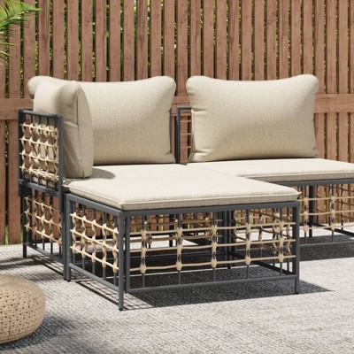 vidaXL Patio Middle Sofa Cushions Poly Rattan