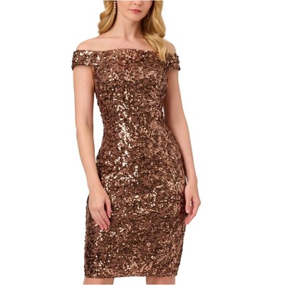 Adrianna Papell Womens Sequined Off-Shoulder Dress