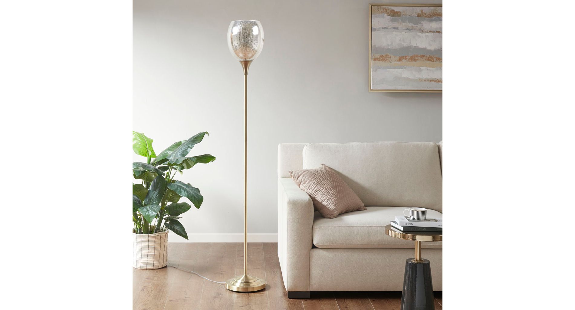 Uplight Floor Lamp with Mercury Glass Shade