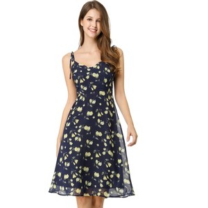 Allegra K Women's Summer Spaghetti Strap Smocked Floral A-Line Sundresses - 1 of 4
