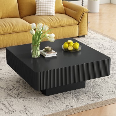 31.6" Square Fluted Coffee Table,Modern Minimalist Center Table,Chunky Centerpiece for Living Room-Baofuwish