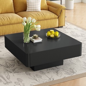 31.6" Square Fluted Coffee Table,Modern Minimalist Center Table,Chunky Centerpiece for Living Room-Baofuwish - 1 of 4