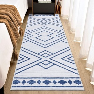 Modern Geometric Rug Thin Low Pile Carpet, Non Slip Washable Indoor Mat with Stain Resistant Backing & Reinforced Edges - 1 of 4