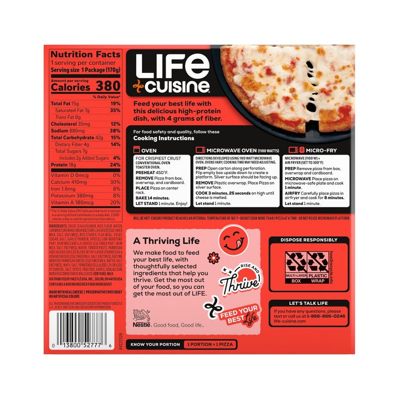 Life Cuisine Protein Lovers Gluten Free Frozen Cauliflower Crust Three Cheese Pizza - 6oz, 5 of 12