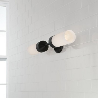 Matte Black and Soft White Glass 25" Modern Wall Sconce